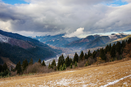 Scenic winter view on top of the Carpathian mountain.の写真素材