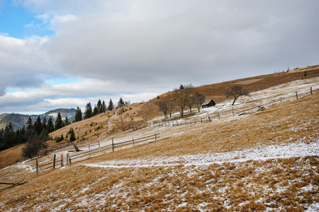 Scenic winter view on top of the Carpathian mountain.の写真素材