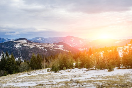 Scenic winter view on top of the Carpathian mountain.の写真素材