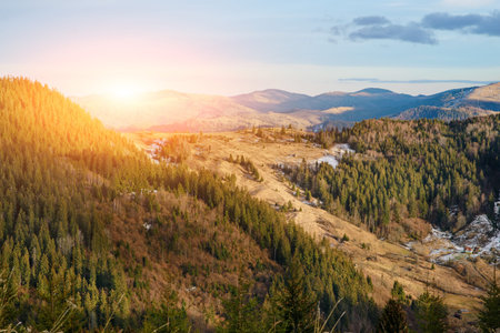 Scenic winter view on top of the Carpathian mountain.の写真素材