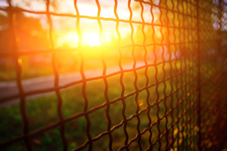 fence with metal grid in perspective, backgroundの写真素材