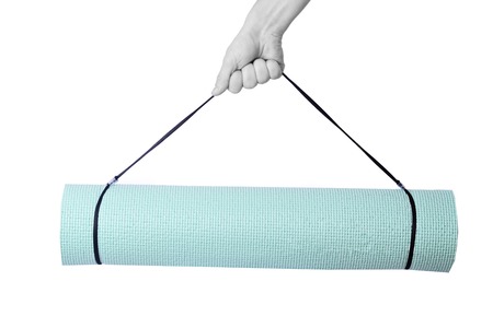 turquoise yoga mat on a white background ,isolatedの写真素材