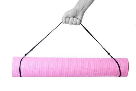 pink yoga mat on a white background ,isolatedの写真素材