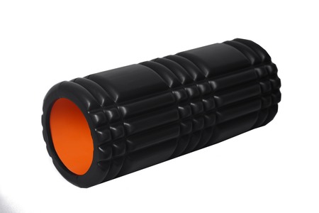 Foam Roller Gym Fitness Equipment Blue Isolated on White Background for masageの写真素材