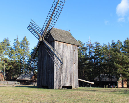 01.19.2022 BiaÅ‚ystok Poland old windmill in the municipal open-air museum.
