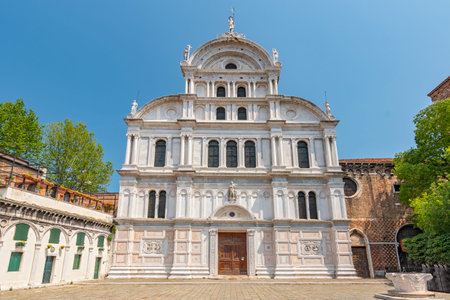 Gothic Renaissance facade of Chiesa di San Zaccaria (Church of San Zaccaria), Campo San Zaccaria, Castello, Venice, Italy.の写真素材