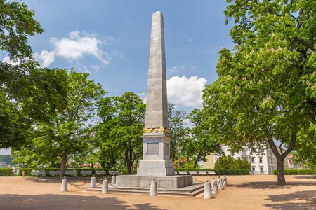 Park Denisovy Sady with Obelisk for Franz I in Brno, Czech Republic.のeditorial素材