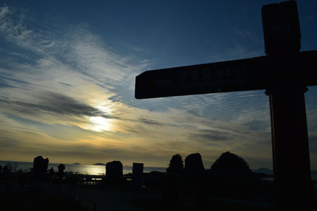 Sunset with Signpostの写真素材