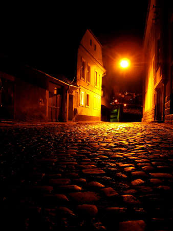 Old city in the night - Brasov, Romaniaの写真素材