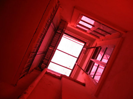 View to the top from a red square buildingの写真素材