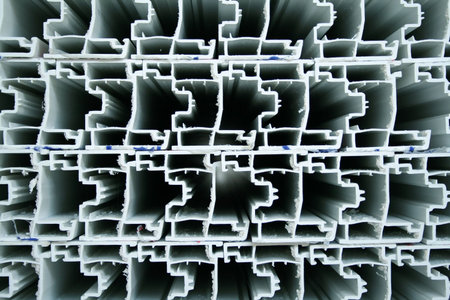 Stack of PVC profiles ready for windows manufacturingの写真素材
