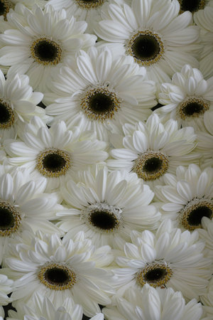 Background of white gerbera in close viewの写真素材