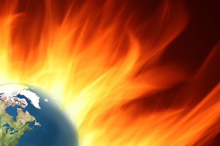 Dramatic background of burning earth with large flames