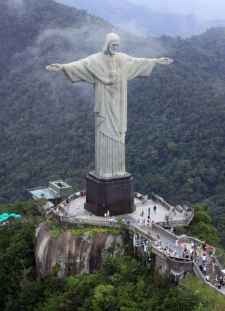 The statue of Christ the Redeemer from a helicopterのeditorial素材