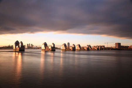 Thames Barrier at Sunsetの写真素材