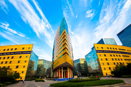 View of an urban landscape building under the blue sky