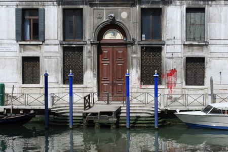 Venice canal with old house and colorの写真素材