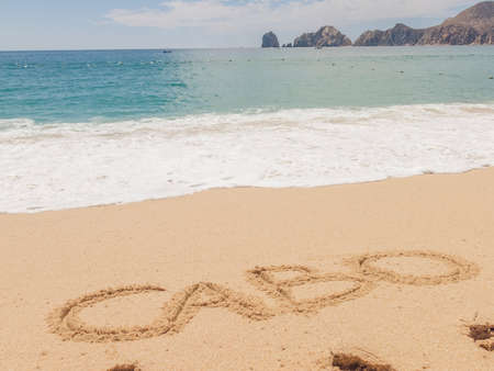 Sandy Beach View of Waves at Beach in Mexico, Cabo San Lucasの写真素材