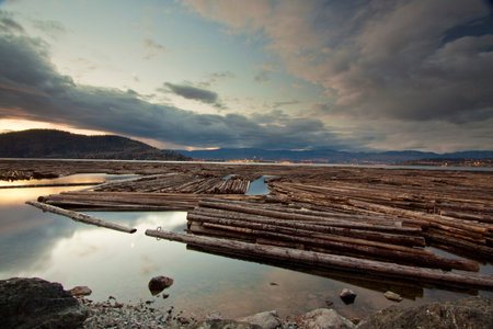 scenic sunset on mountain lakeの写真素材