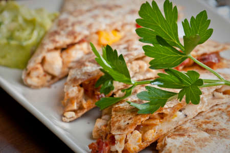 closeup on a quesadilla plateの写真素材