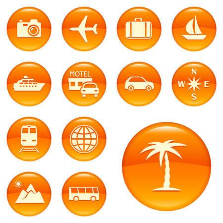 Travel icons on orange buttonsのイラスト素材
