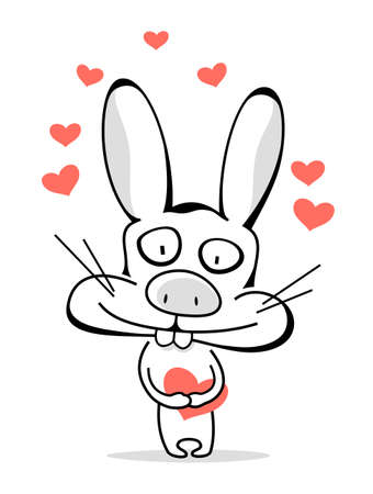Funny bunny with red heartsのイラスト素材