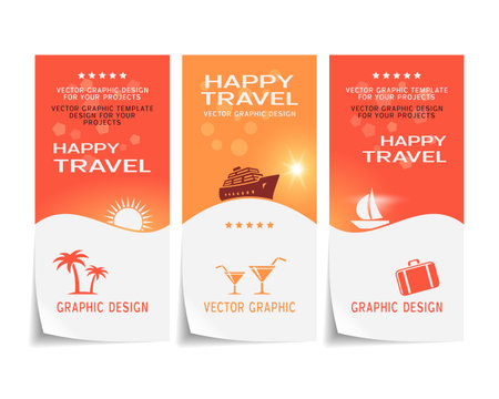 Travel banner, poster, sticker, flyer, ticket designのイラスト素材