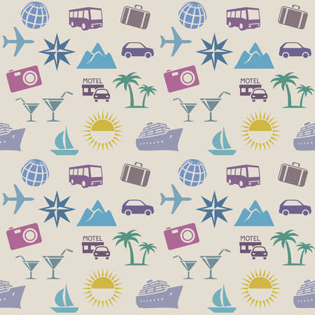 Seamless wallpaper pattern with travel iconsのイラスト素材