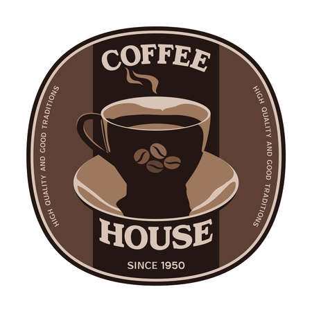 Coffee House sticker label design with cup and saucerのイラスト素材