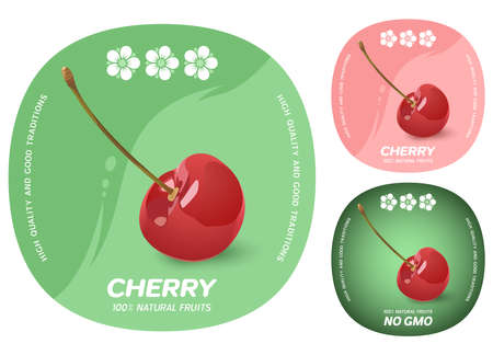 Stickers with red cherryのイラスト素材