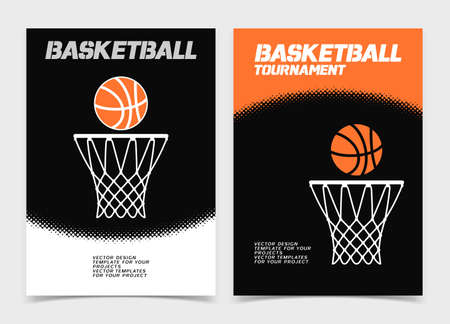 Basketball brochure or web banner design with ball and hoop icon. Vector illustrationのイラスト素材