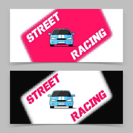 Banner design with street racing car icon. Vector illustrationのイラスト素材