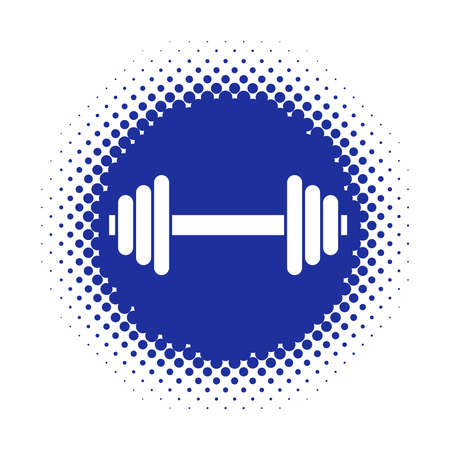 Fitness barbell icon on half tone round shape. Vector illustrationのイラスト素材