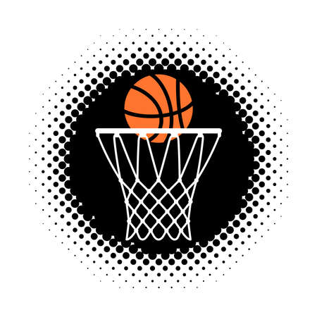 Basketball hoop and ball icon on half tone round shape. Vector illustrationのイラスト素材