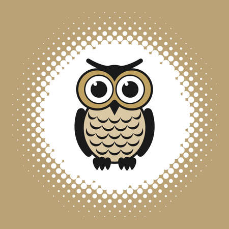 Owl icon on halftone round shape. Vector illustrationのイラスト素材