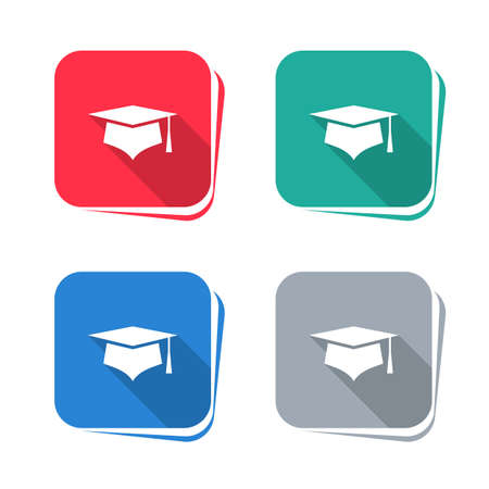 Graduation cap icon on square button. Vector illustrationのイラスト素材