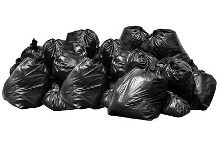 bin bag garbage, Bin,Trash, Garbage, Rubbish, Plastic Bags pile isolated on background whiteの写真素材