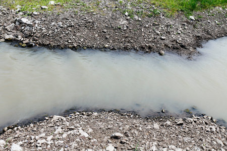 watercourse route tarn and flowing in ground, Global warmingの写真素材