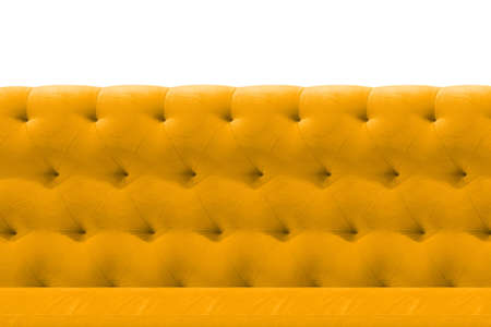 Luxury Yellow or Gold sofa velvet cushion close-up pattern background on whiteの写真素材