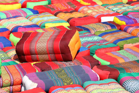 pillow, traditional native thai style pillow, colorful thai style pillow, many various pillow pile stackの写真素材