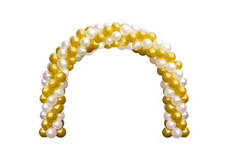 Balloon Archway door Gold Yellow and white, Arches wedding, Balloon Festival design decoration elements with arch floral design isolated on white Backgroundの写真素材