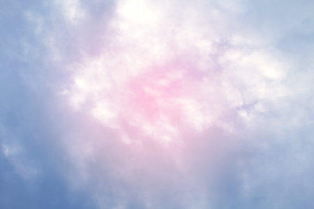 sky fluffy pink blue soft purple multicolored background beautiful sky with pink clouds, two tone...