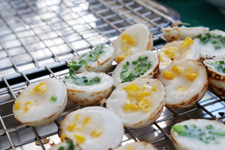 Ka Nom Krok (Thai word), Kind of Thai sweetmeat, Thai dessert, Coconut pudding, Coconut Rice Cake,...