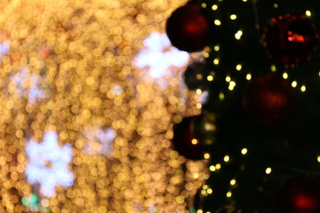 Bokeh background colorful of merry christmas, Happy new year bokeh lighting shine on night...