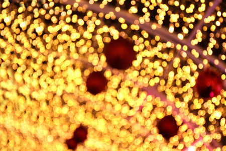 Bokeh background gold yellow colorful of merry christmas, Happy new year bokeh lighting shine on...