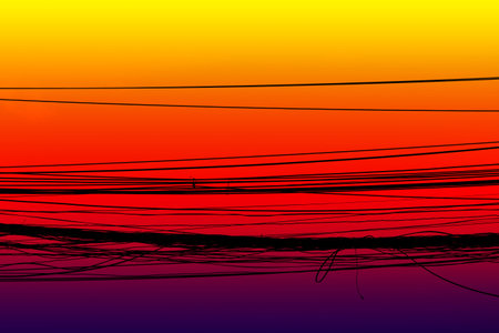 Cable tangled wire, High Voltage Cable tangled wire abstract sunset (Silhouette background)の写真素材