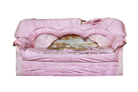 Sofa, Sofa pink old, Sofa dirty isolated on white backgroundの写真素材
