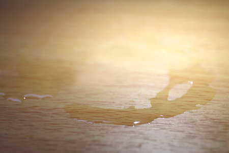 Water droplets on wooden surfaces, Water stain on wood, Water droplet on wooden surface (selective...