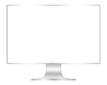 front of flat monitor white screen computer, pc display digital wide screen and slim, icon of monitor modern lcd, symbol 3d modern screen, mock up full screen desktop empty isolated white backgroundのイラスト素材
