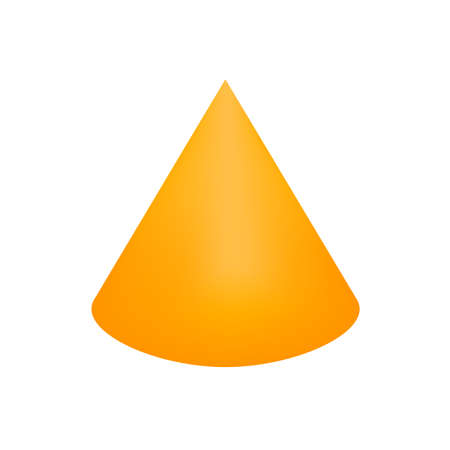 orange cone basic simple 3d shapes isolated on white background, geometric cone icon, 3d shape symbol cone, clip art geometric cone shape for kids learningのイラスト素材